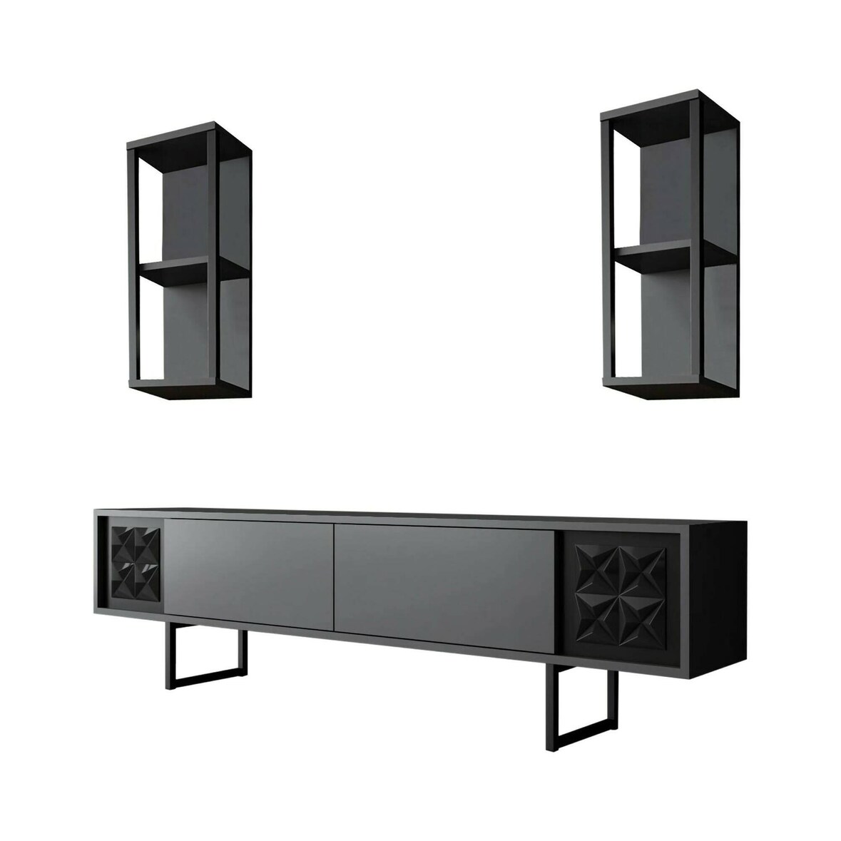 Dmora Fernsehschrank Dmiggian, Ständer für Wohnzimmerfernseher, Niedriges Wohnzimmer-Sideboard, TV-Ständerbasis, 180x30h48 cm, Anthrazit und Schwarz