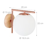 thumbnail of Relaxdays Wandleuchte, E27-Fassung, Glas, Metall und Holz, Wandlampe, Kugel, H x B x T: 22 x 19,5 x 28 cm, kupferfarben