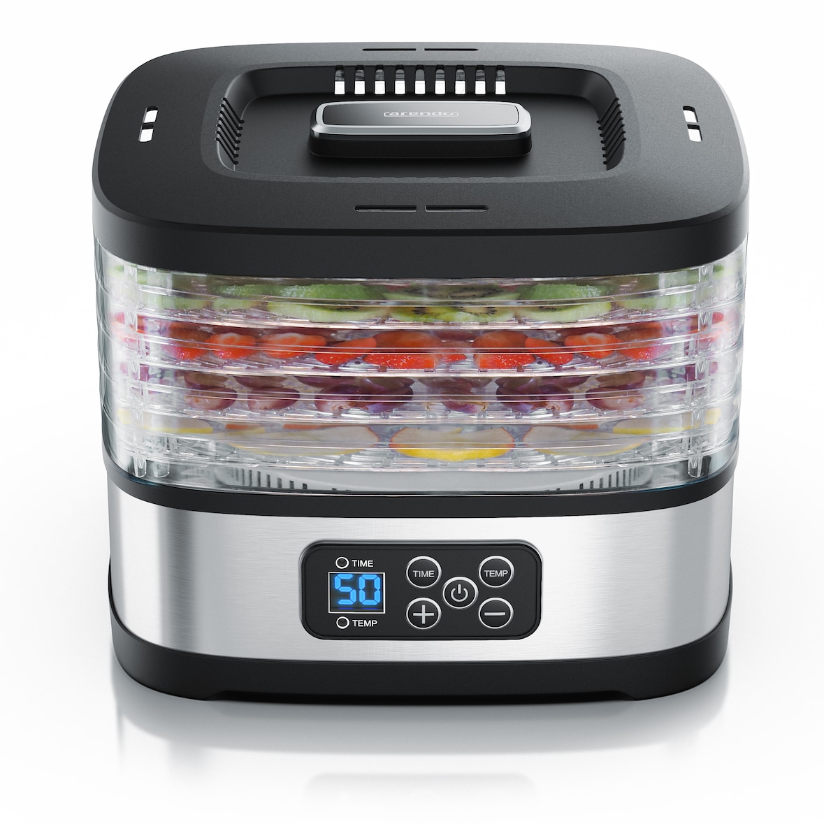 Arendo Dörrautomat mini mit Temperaturregler - Dehydrator - 5 Etagen - Timer 1 bis 72 h - 5 Einlegefächer - je Fach zwei Höhen - Food Fleisch Kräuter