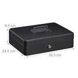 thumbnail of Relaxdays Geldkassette abschließbar, Münzeinsatz & 4 Scheinfächer, Geldkasse Eisen, HBT 8,5 x 30,5 x 24,5 cm, schwarz