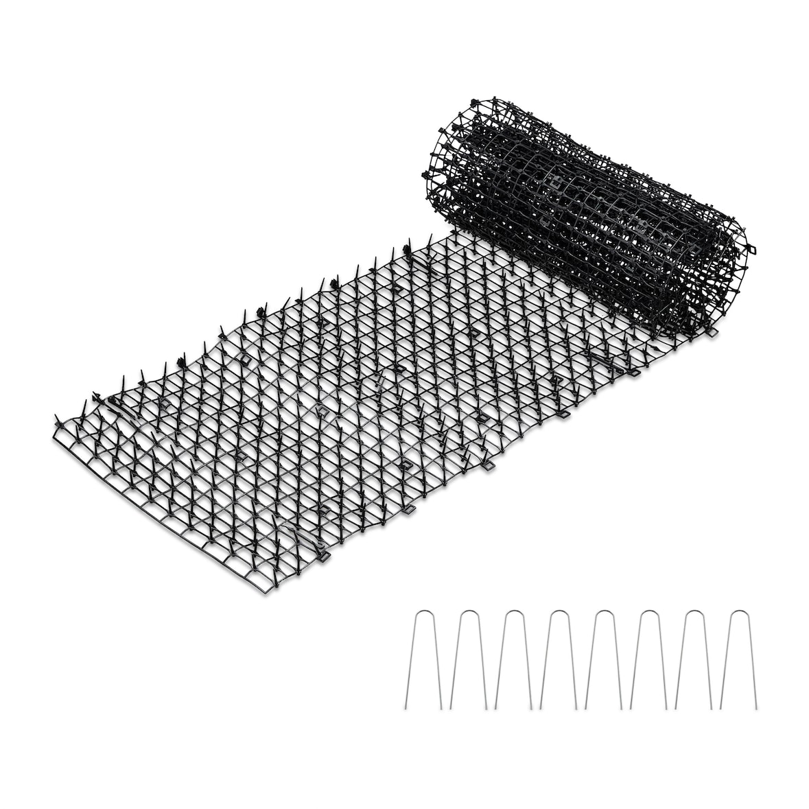 Relaxdays Dornengitter, Marder- & Katzenabwehr, BxT: 200 x 30 cm, Schutz für Beete & Pflanzen, mit 8 Erdankern, schwarz