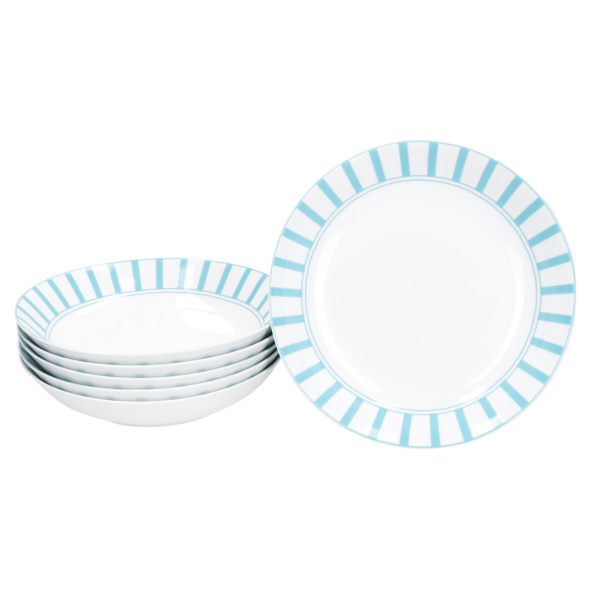 Split türkis 6er Set Suppenteller 450ml Porzellan Teller tief Pasta Streifen