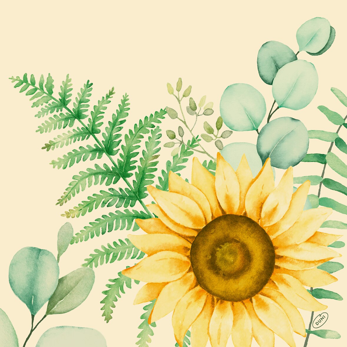 Duni Bio Dunisoft® Serviette 40 x 40 cm Sunflower dreams, 360 Stk/Krt (6 x 60 Stk)