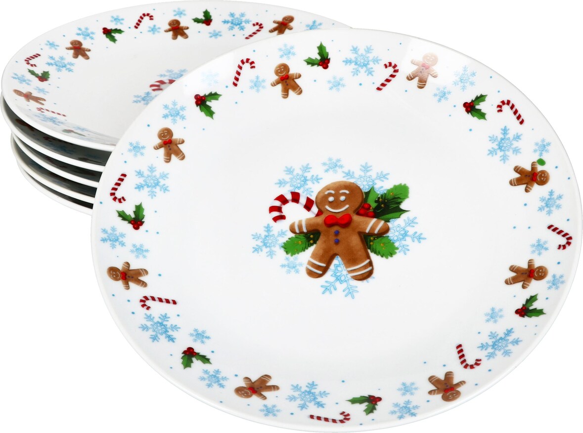 6x Candyman Kuchenteller Porzellan 6 Personen Dessert-Teller Weihnachten eisblau