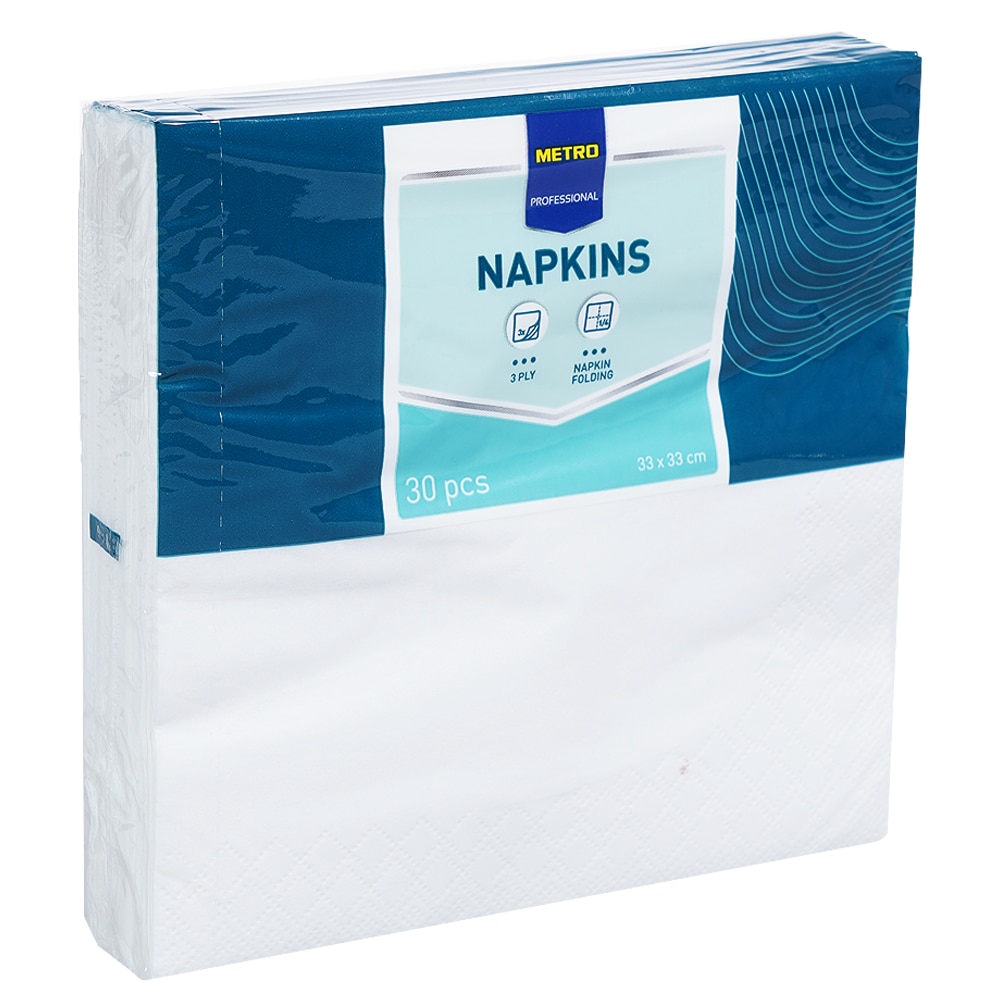 METRO Professional Servietten, 33 x 33 cm, 1/4 Falz, 3 lagig, weiß, 120 Stück