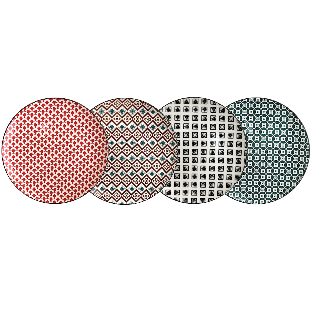 Lioness, set 8 piatti piani Mosaik in ceramica cm 20 in quattro decori assortiti, RH40069-8