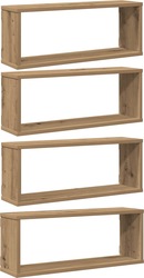 Wandschappen kubus 4 st 80x15x26,5 cm bewerkt hout grijs sonoma