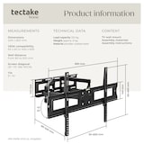 thumbnail of tectake Soporte de pared inclinable y giratorio para TV de 32" a 100" (81-254 cm), VESA 600 x 400, soporta hasta 120 kg  Negro