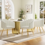 thumbnail of Esszimmerstuhl 48x45x82 cm Velours Beige+Gold mit fächerförmiger Rückenlehne 10 cm Sitzpolster verstellbaren Füßen und Metallbeinen