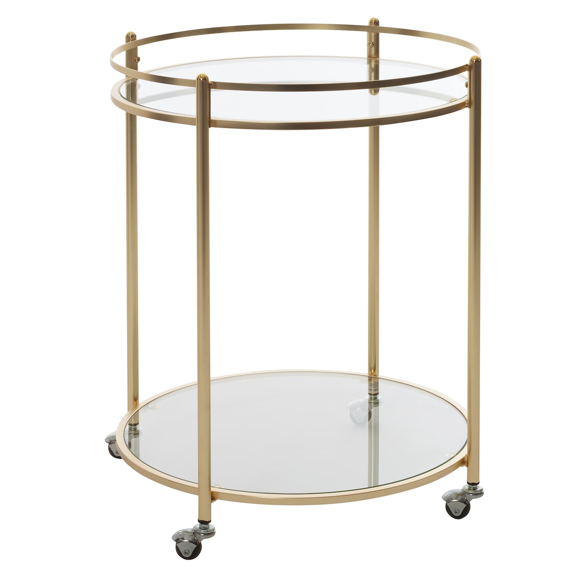 FineBuy Servierwagen Gold Ø 57cm Beistelltisch Teewagen Rollen Küchenwagen