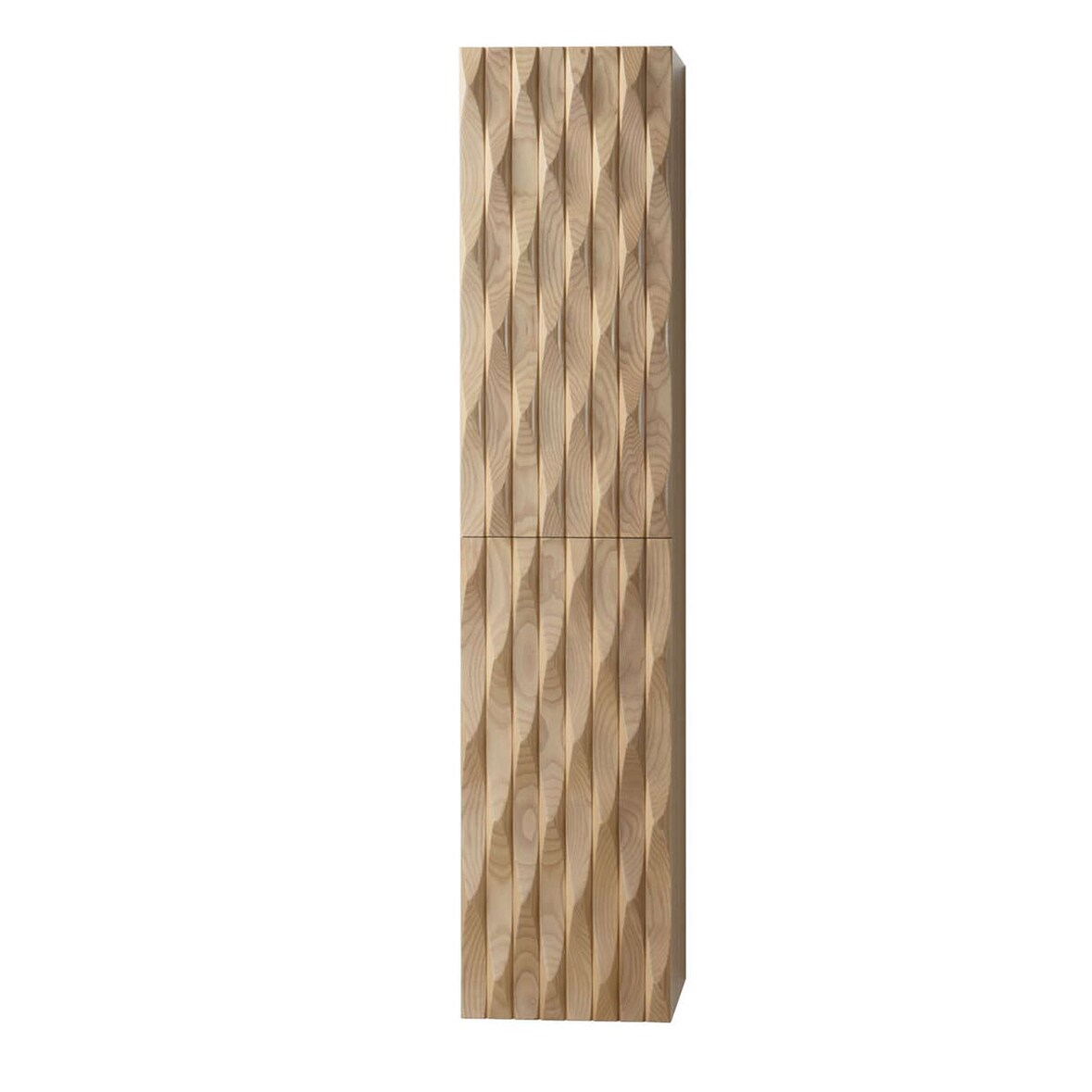 BELVIT ARGENA Hochschrank 160cm Helle Eiche Wellenmuster 2 Türen Grifflos Softclose Reversibel Multiplex Eschenfurnier