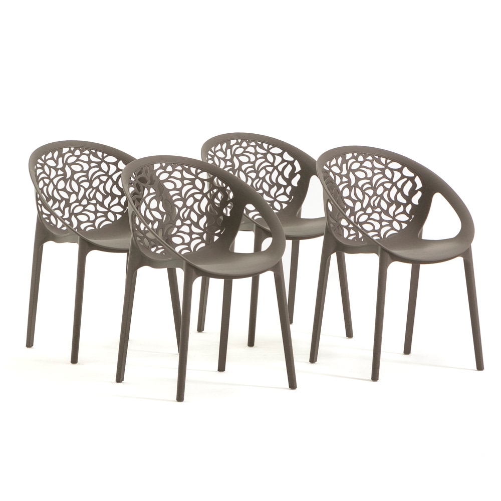 Set van 4 stapelbare stoelen AMBRA van polypropyleen met glasvezel, voor buiten en tuin, bar en restaurant, modern design voor keuken – Taupe