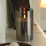 thumbnail of LED Kerze Windlicht Glas Echtwachs flackernd Timer H: 17,5cm rund grau anthrazit