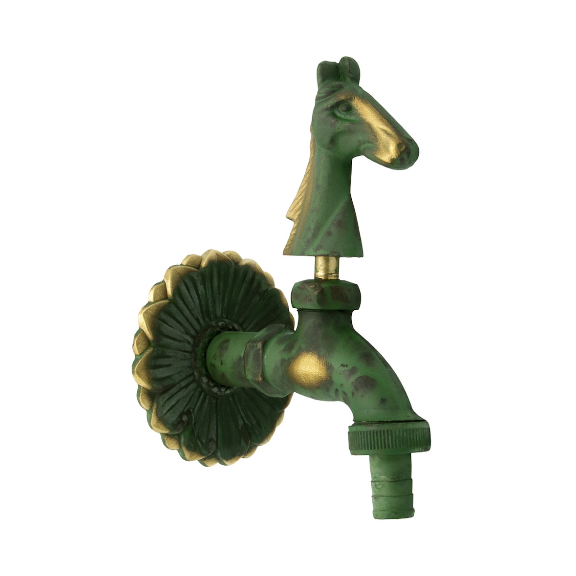 Nostalgie Auslaufventil Pferd 1/2 Zoll patiniertes Messing