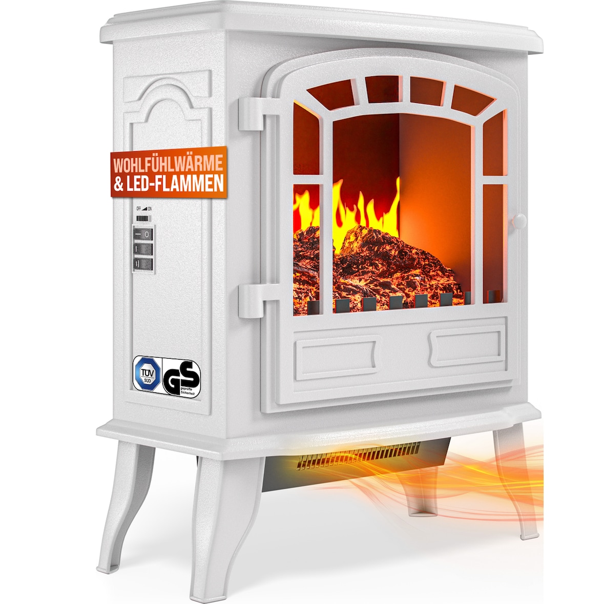 MONZANA® Elektro-Kamin mit Heizung und Kaminfeuer-Effekt 2000W weiß