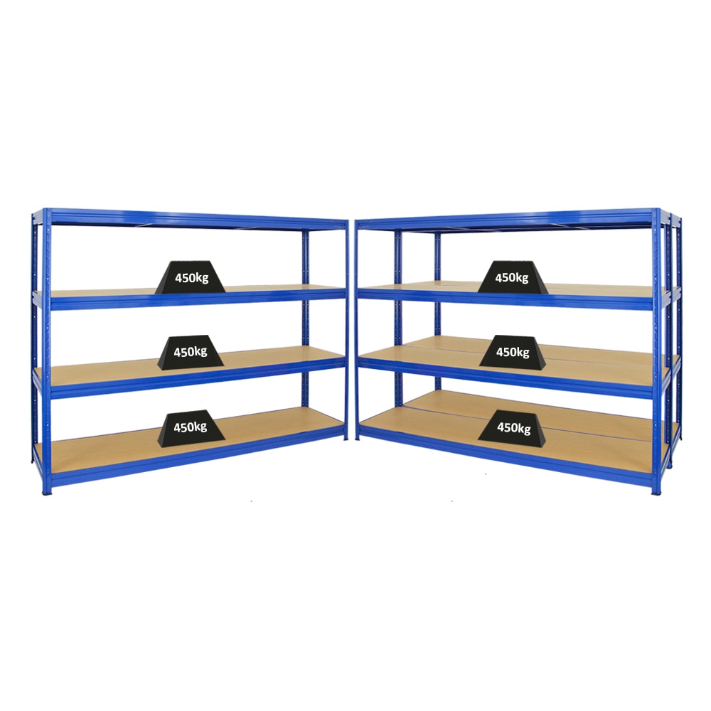 PROREGAL Mega Deal 3x Étagère charge lourde DINO | HxLxP 180x240x60cm | 450kg par niveau | Bleu | Lot d'étagères robustes de Garage Atelier Cave