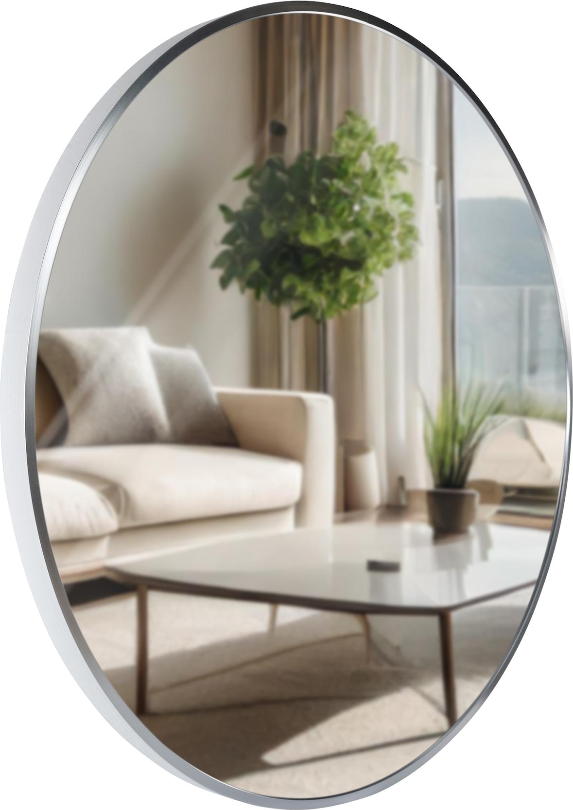 Décoshop26 - Runder Wandspiegel 60 cm minimalistischer silberner Rahmen 3 cm modernes Design inklusive Wandhalterung 10_0008546 10_0008546
