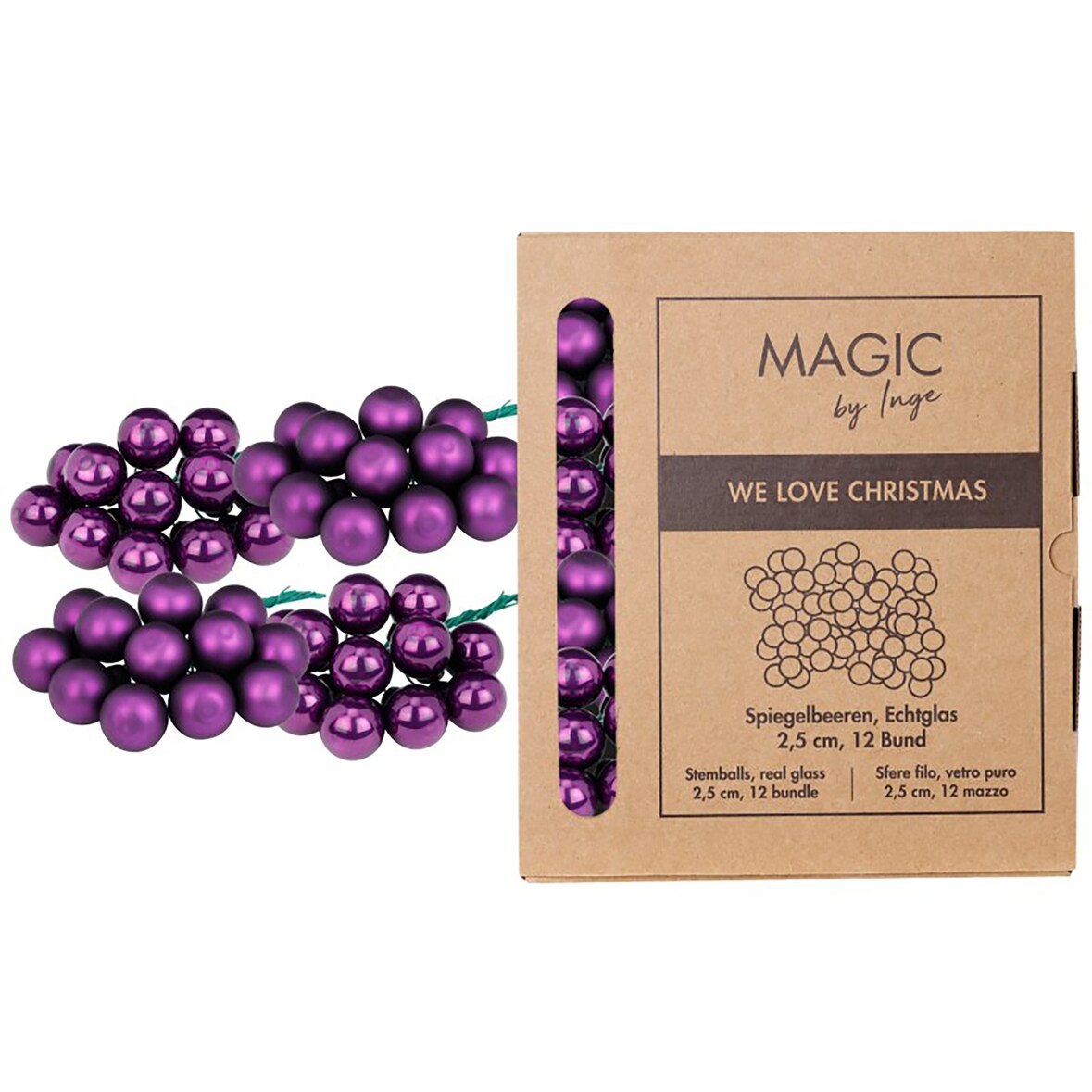 144 Weihnachtskugeln am Draht Glas 2,5cm Spiegelbeeren glänzend kleine Dekokugeln Weihnachten Mini Christbaumschmuck Weihnachtsdeko Purple Symphony