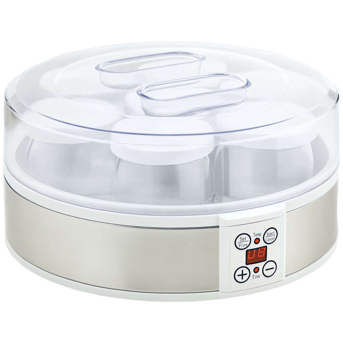 HOMCOM Iogurteira 20W Capacidade 1,26L com 7 Frascos de Cristal de 180 ml Termóstato Ajustável Temporizador de 1-48 horas 24x24x13 cm Branco