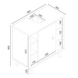 thumbnail of Waschbeckenunterschrank `Martha` marmor optik, grau eintürig, mit Seitenfächern 60x30x60cm