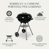 thumbnail of Barbecue a Carbone Portatile con Coperchio e Ruote per Giardino 43x72 cm