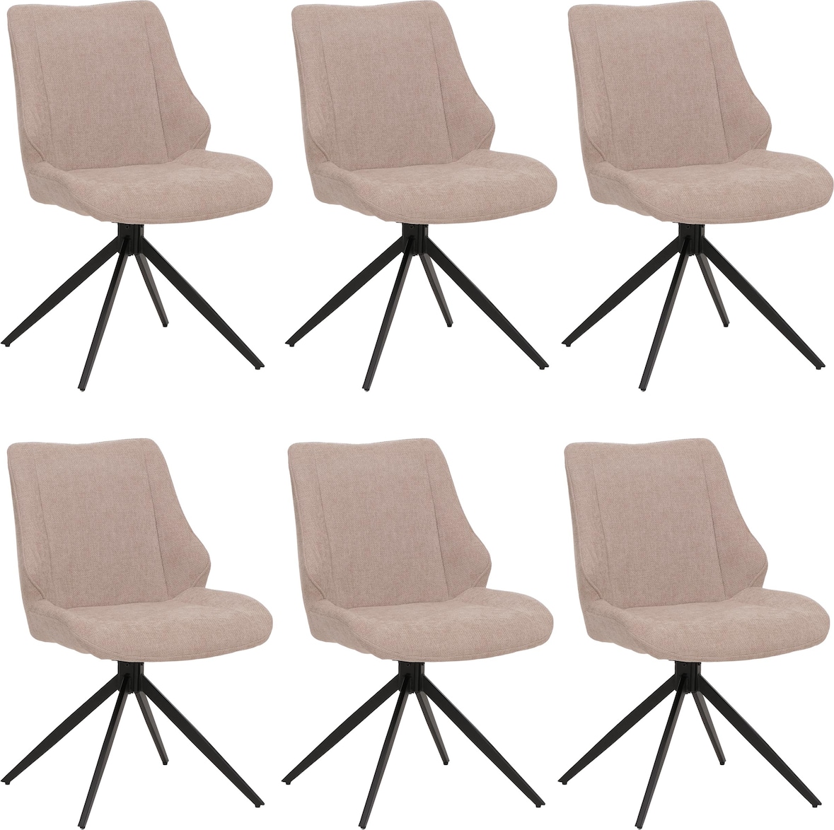 6er-Set Esszimmerstuhl HWC-O48, Küchenstuhl, drehbar Auto-Return, Stoff/Textil Chenille (320g/m²) Öko-Tex ~ beige