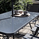 thumbnail of Salon de jardin table et 6 chaises pliantes avec parasol central