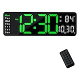 thumbnail of Relógio de parede ou de mesa digital, visor LED de 15 polegadas com comando, indica temperatura e humidade