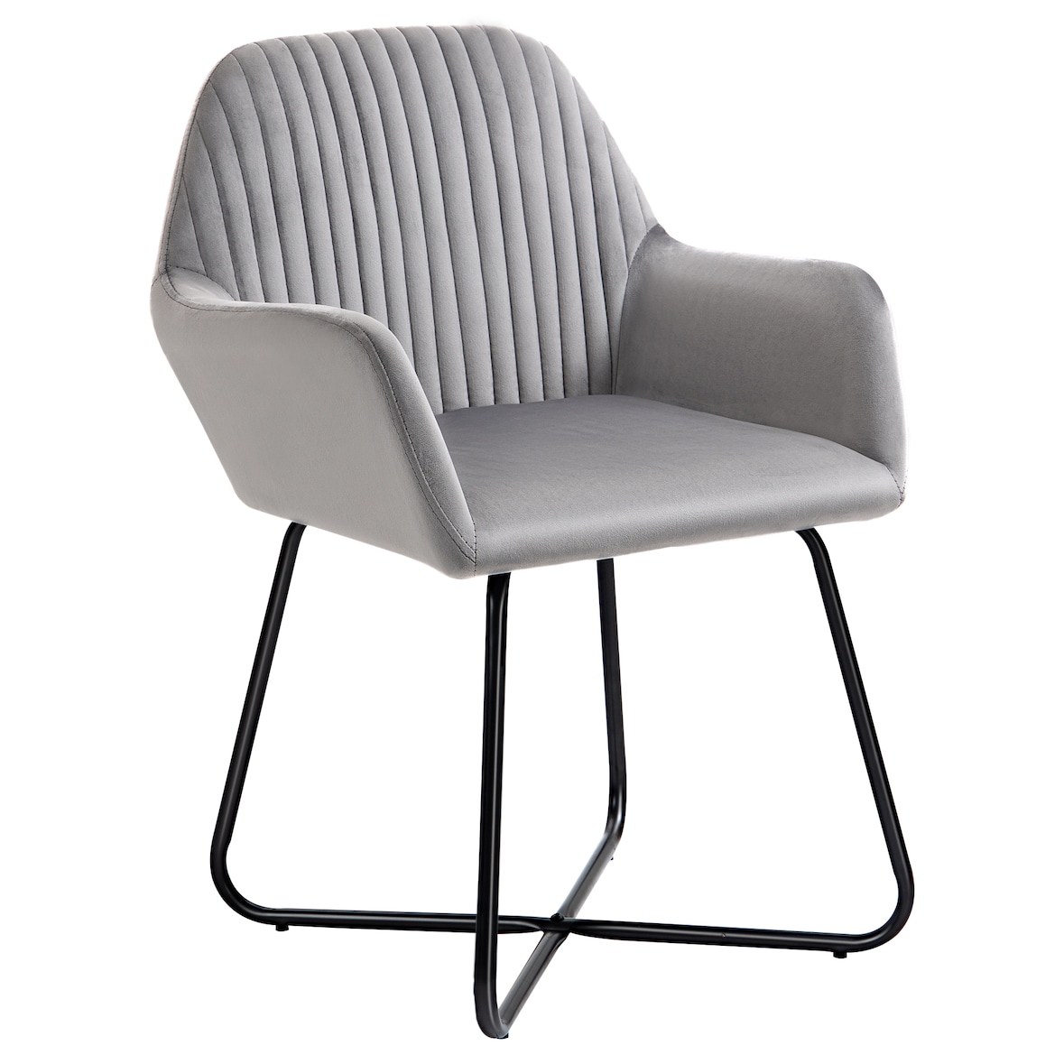 HOMCOM butaca de salón sillón de salón tapizado en terciopelo con asiento acolchado base metálica cruzada sillón lectura para dormitorio gris