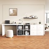 thumbnail of Schreibtisch 120x48x78 MDF 360° drehbar L-Form Sideboard 8 Fächer Stauraum robust multifunktional Homeoffice Büro Weiß