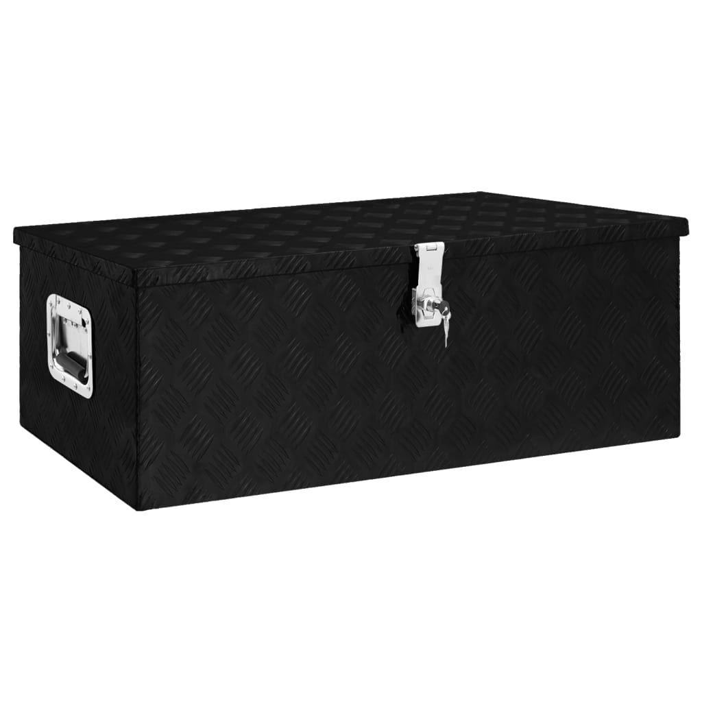 DELUKE® Aluminiumbox mit Deckel - Abschließbar Alubox Deichselbox Alu Anhängerbox Werkzeugkiste Metall Transportbox Metallkiste, 90x47x33,5cm Schwarz