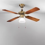 thumbnail of Ventilatore Metallo Ottone Brunito 1 Luce E27 4 Pale Legno Noce Scuro Gemini