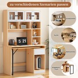 thumbnail of Schreibtisch mit Hochschrank, 110x55x180 cm, Swivel Desk, Acryltüren, Stauraum mit Kabelloch-Design, für Büro und Arbeitszimmer, Natur+Weiß