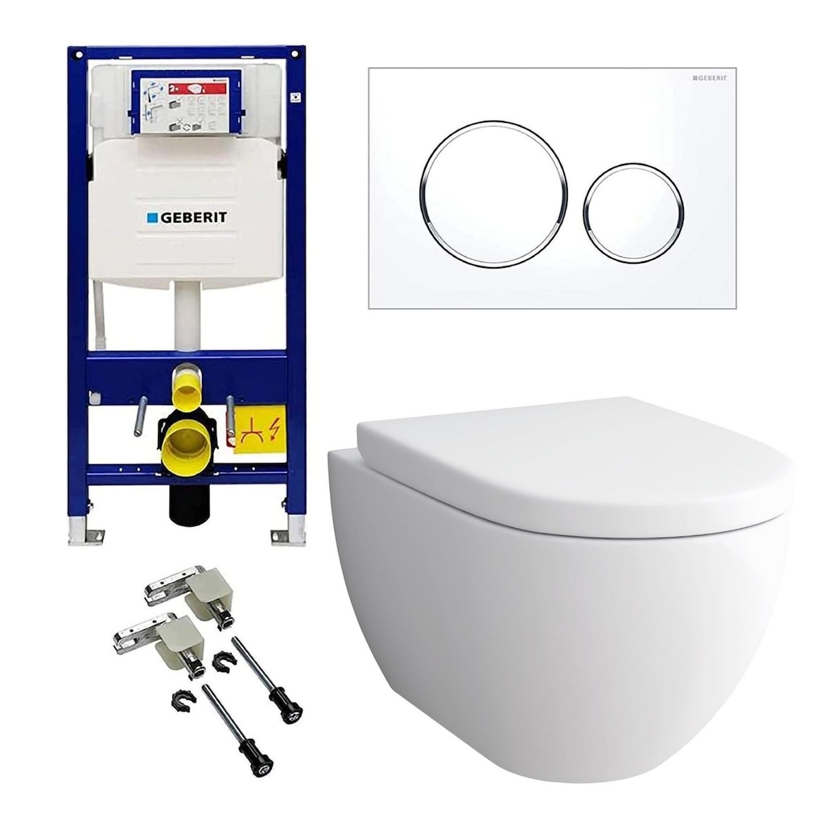 Alpenberger Wand WC Komplettset mit Geberit Spülkasten Betätigungsplatte und Bausatz | Spülrandlose Toilette Hänge WC | Vorwandelement WC Set Komplett