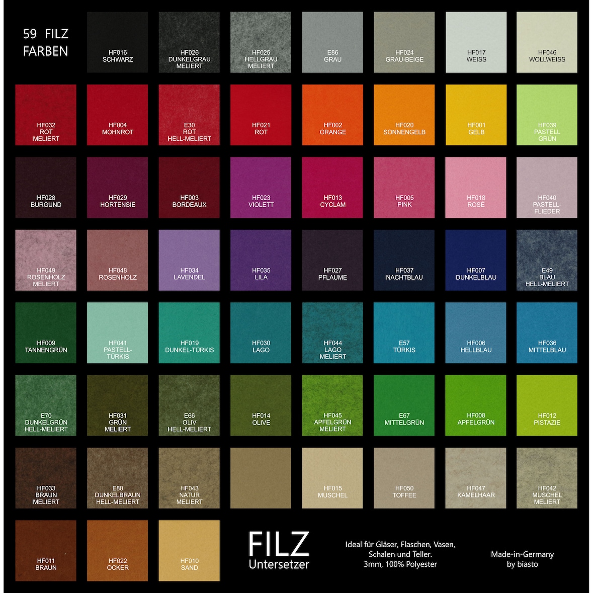 Premium Filz Untersetzer rund für Gläser, Design Glas-untersetzer in mittelgrün (E67) für Getränke, Bar, Tasse, Vase