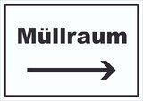 thumbnail of Müllraum Schild mit Text Richtungspfeil rechts Abfall Mülltrennung waagerecht A3 (297x420mm)
