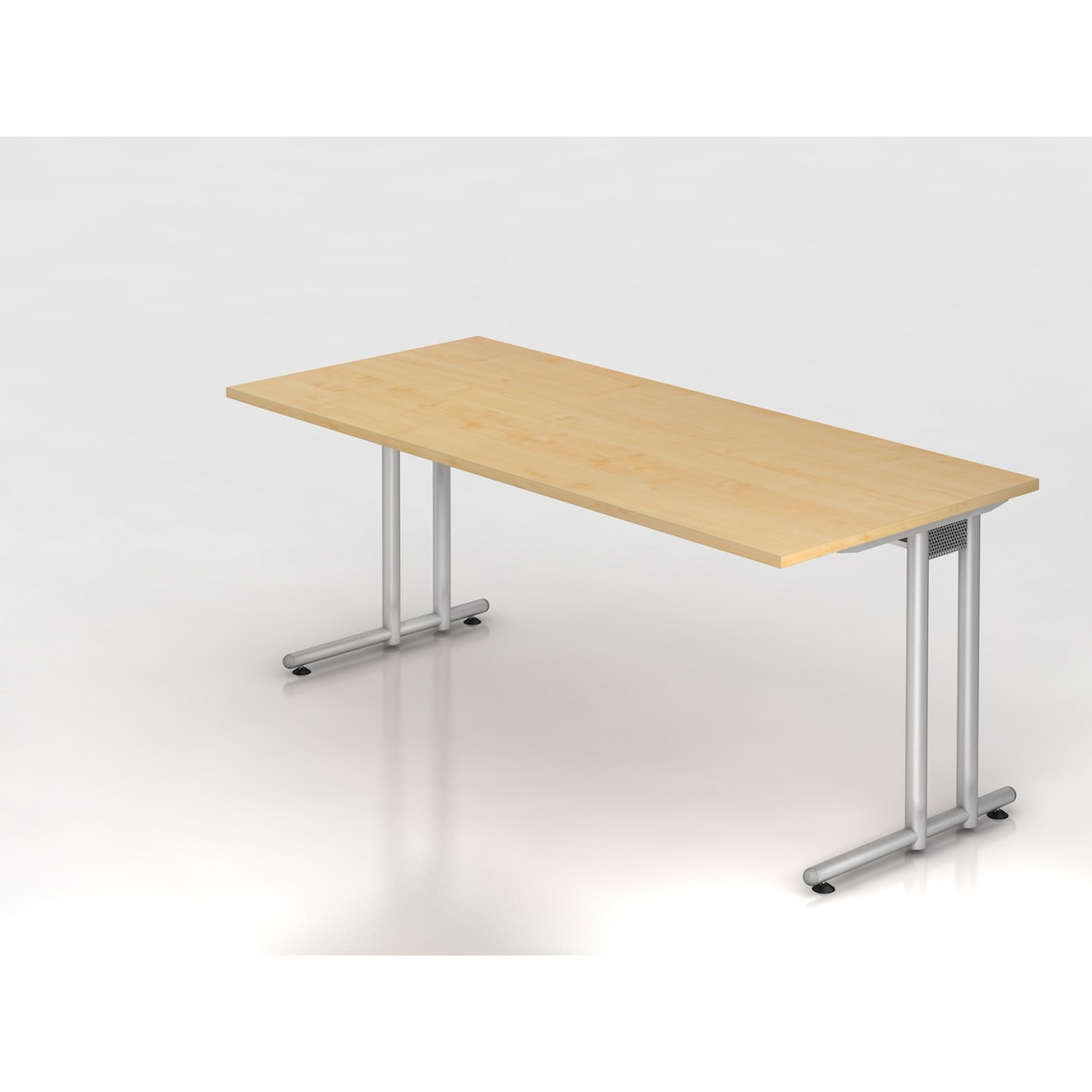 PROREGAL Schreibtisch Mauno | Ahorn | BxT 180x80cm | Arbeitshöhe 72cm | höhenjustierbar 0-10 mm | C-Fuß-Gestell Silber | Bürotisch
