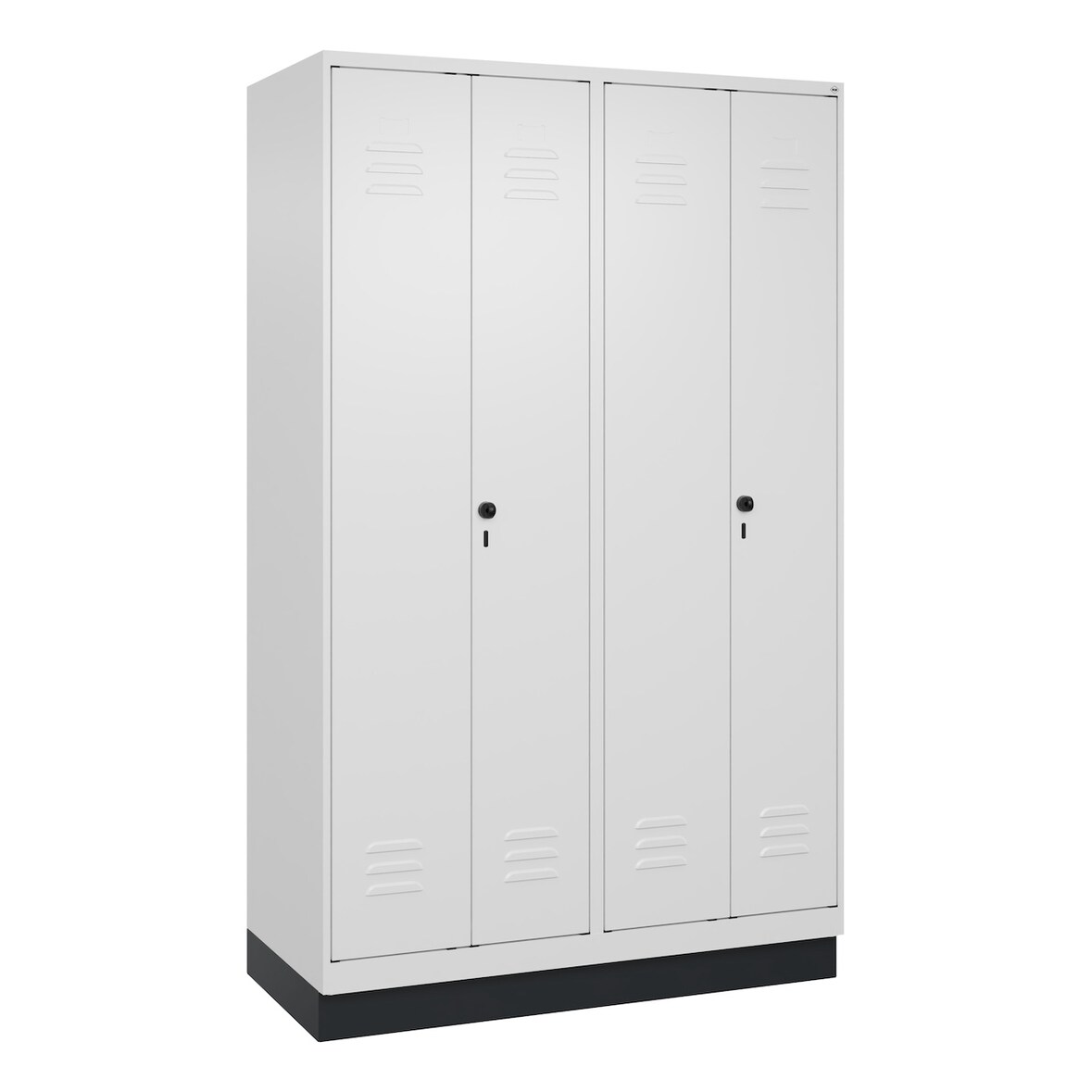 C+P Doppel-Spind Classic PLUS, Sockel, 4 Abteile, HxBxT 195x120x50cm, Sicherheitsdrehriegel, Verkehrsweiß von PROREGAL