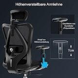thumbnail of Sedia da ufficio HWC-J86, sedia da scrivania, ergonomica, supporto lombare regolabile, portata 150 kg ~ con poggiapiedi, nero