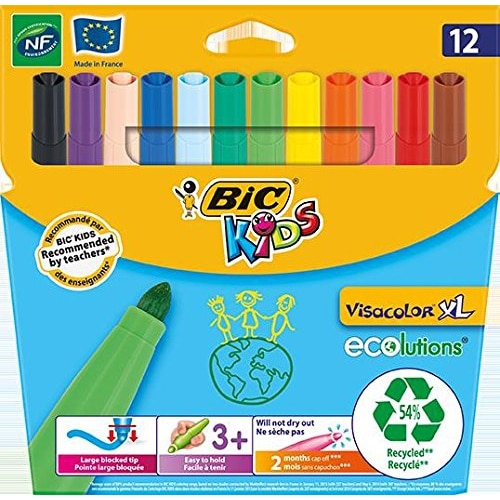 Etui de 12 feutres de coloriage Visacolor XL ECOlutions, pointe ogive, coloris assortis