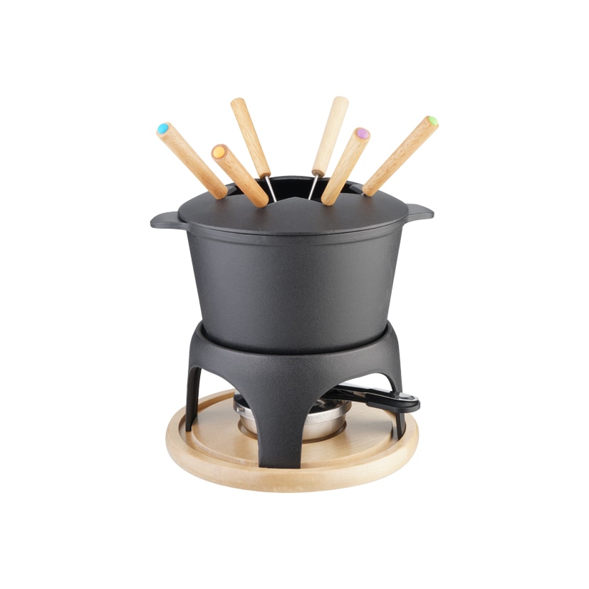 Eva 12-delige fondueset gietijzer + berk basis