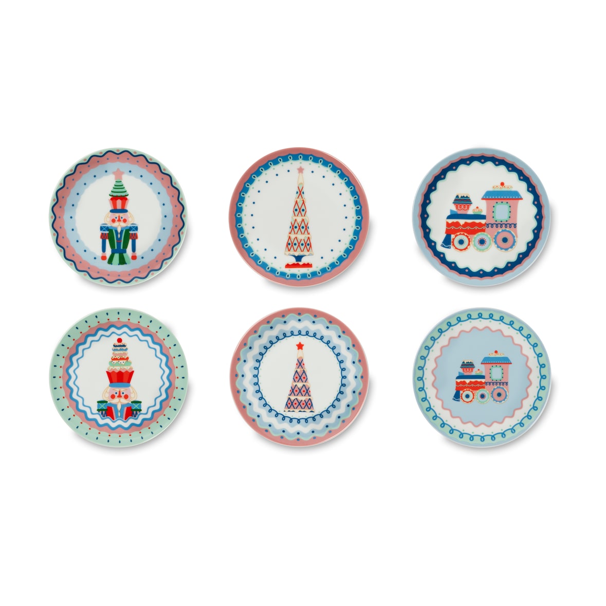 Excelsa set 6 piatti aperitivo Xmas Sweet Pastels porcellana 15x2x15 cm multicolor