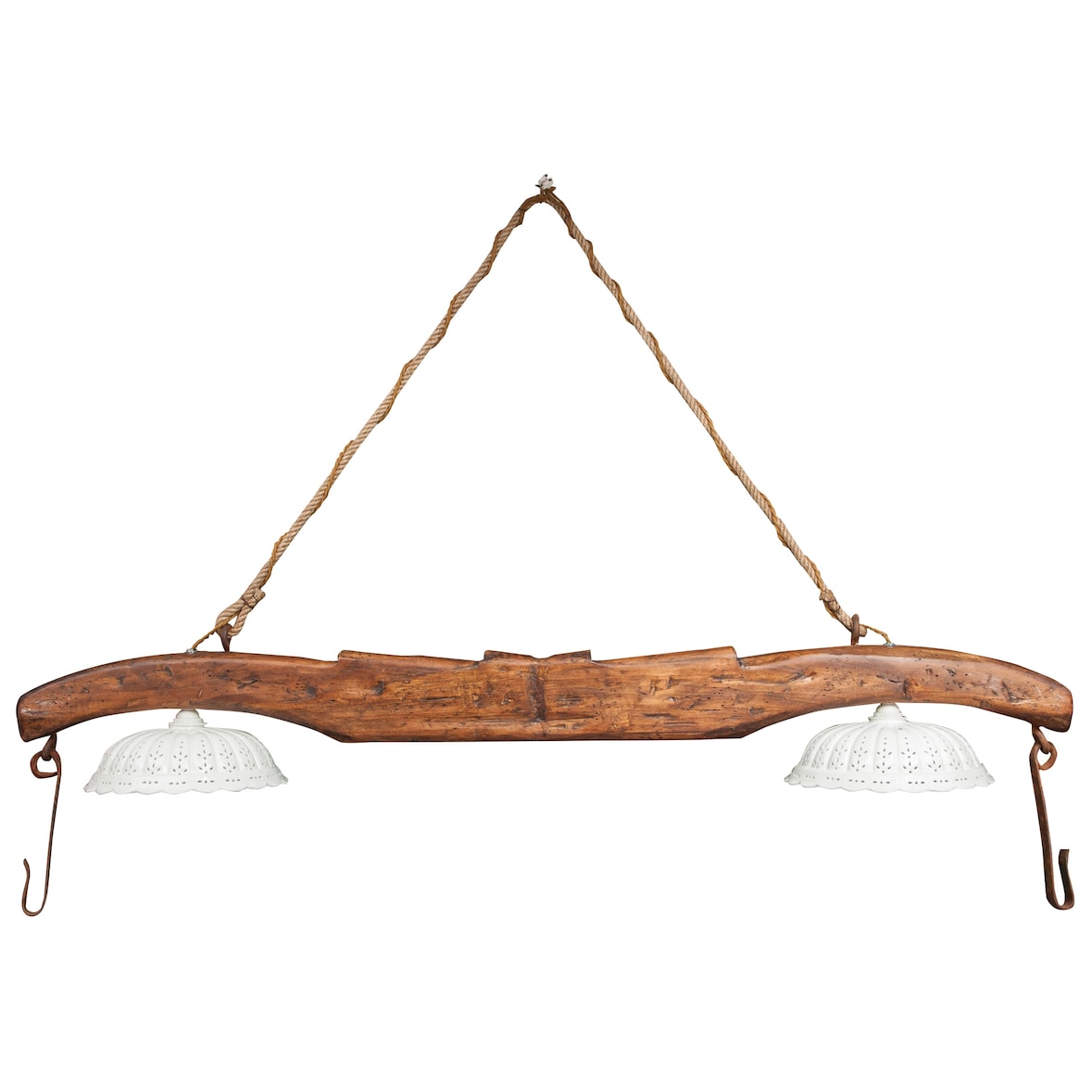 Giogo lampadario in legno massello di tiglio finitura noce scuro Made in Italy