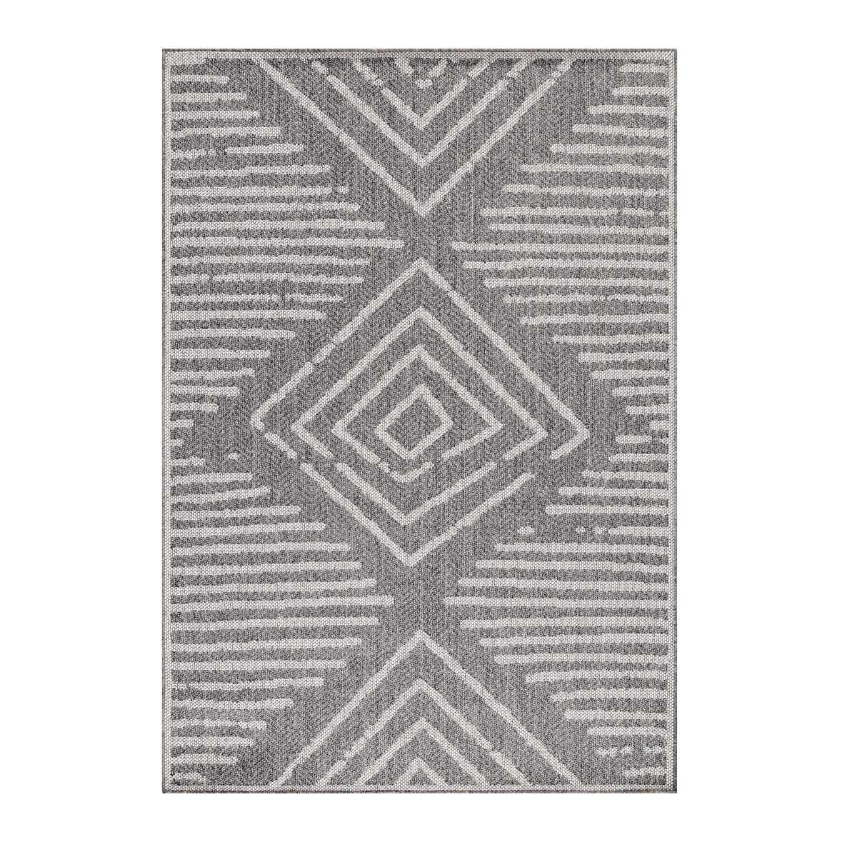 Teppich Outdoor Gestreift Wetterfest Waschbar Strapazierfähig Balkon Terrasse Küche OEKO-TEX Grau 120x170 cm – ORLA von Kadima Design