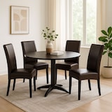 thumbnail of Set van 4 eetkamerstoelen Keukenstoel Littau ~ leer, bruine donkere poten