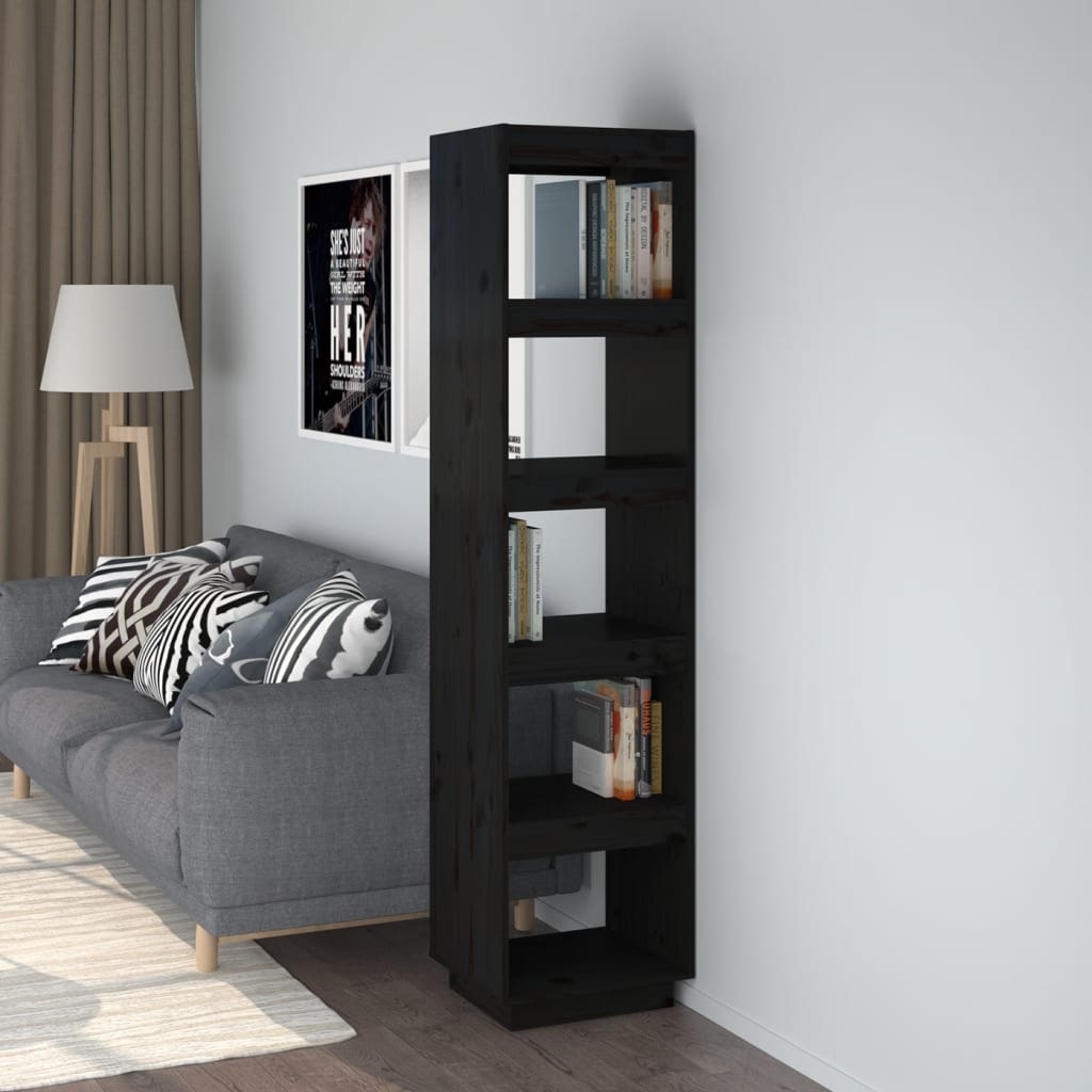 vidaXL Bücherregal/Raumteiler Schwarz 40x35x167 cm Massivholz Kiefer