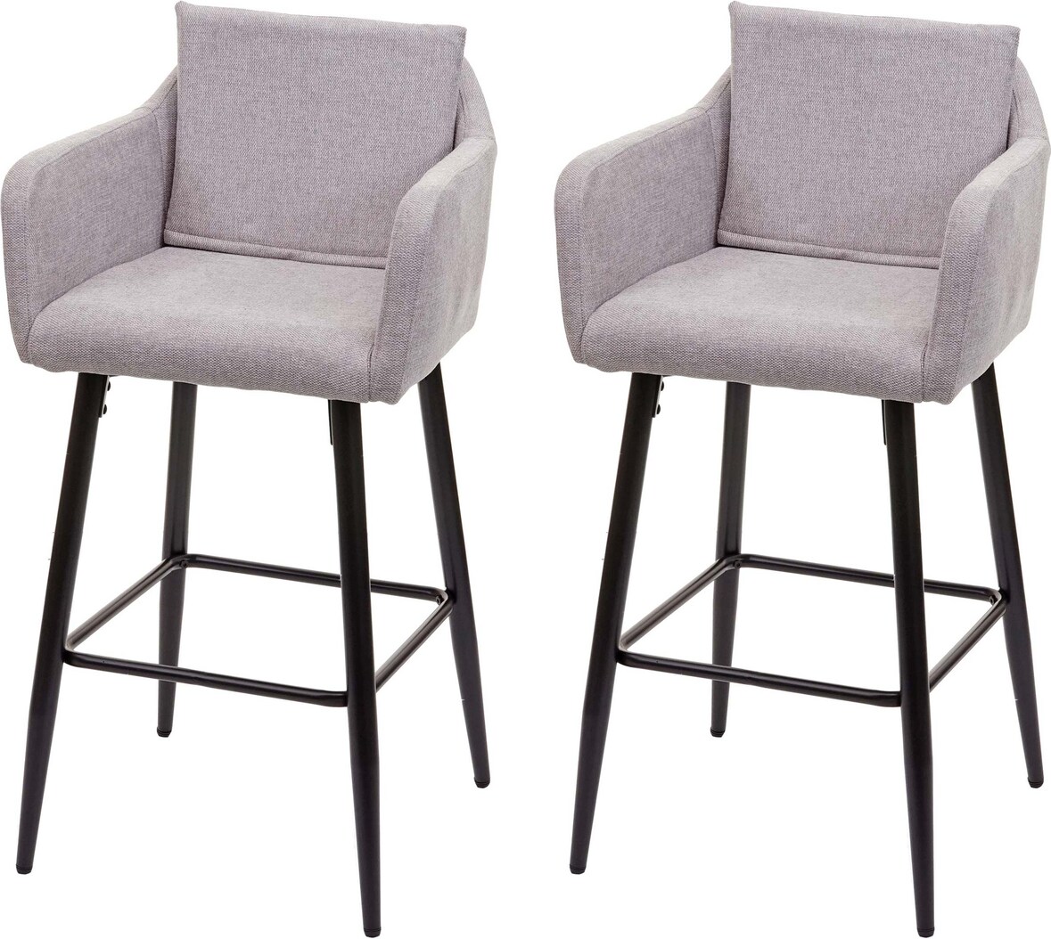 2er-Set Barhocker mit Lehne | Sitzhöhe 74cm | Fußablage Metall | Stoff/Textil Hellgrau | Barstuhl Tresenhocker