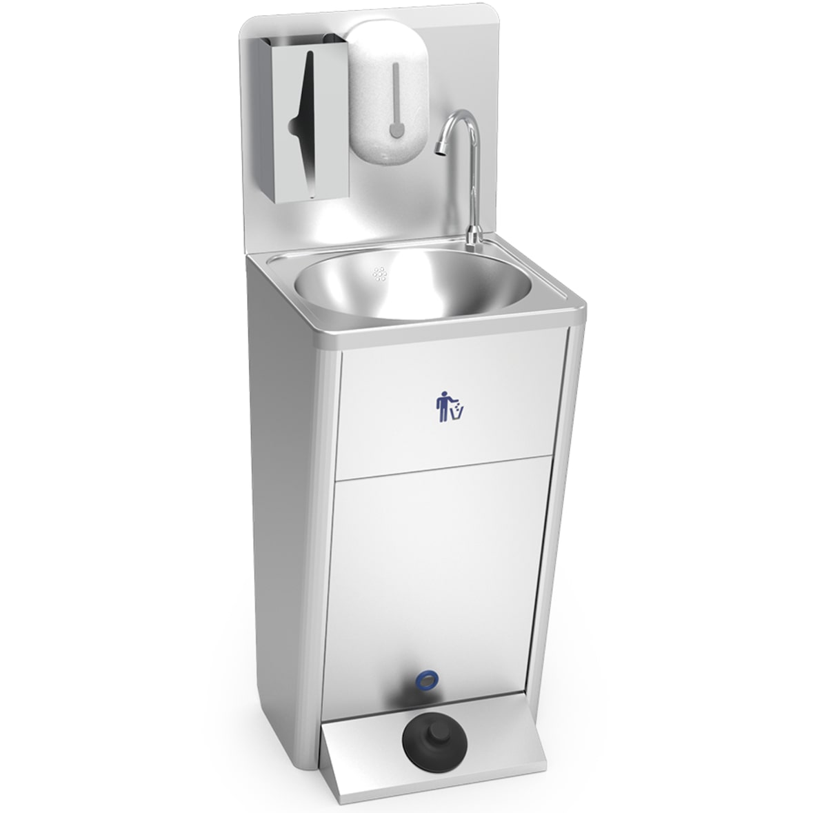 Lavandino Lavabo, Portatile Autonomo Trasportabile, in Acciaio Inox, con Comando a Pedale, Certificato per ASL, Completo di Accessori