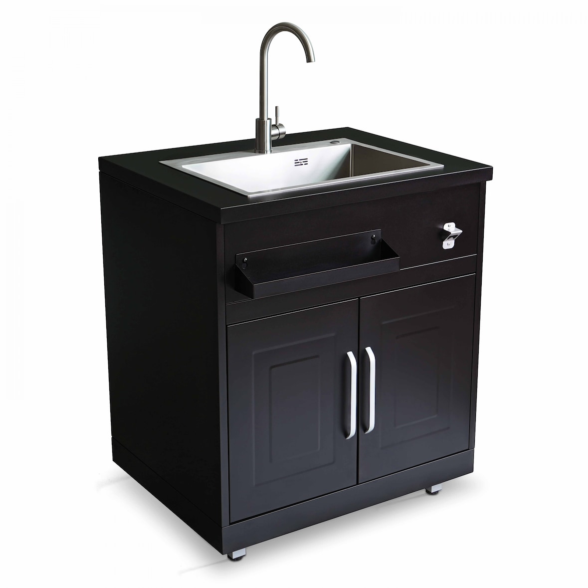 Mueble fregadero de 2 puertas para cocina exterior, negro