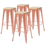 thumbnail of Lot de 4 tabourets de bar en métal mat terracotta et bois
